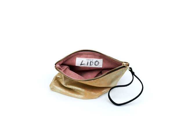 Square Leather Pouch, <BR> in Tan Gold Dust